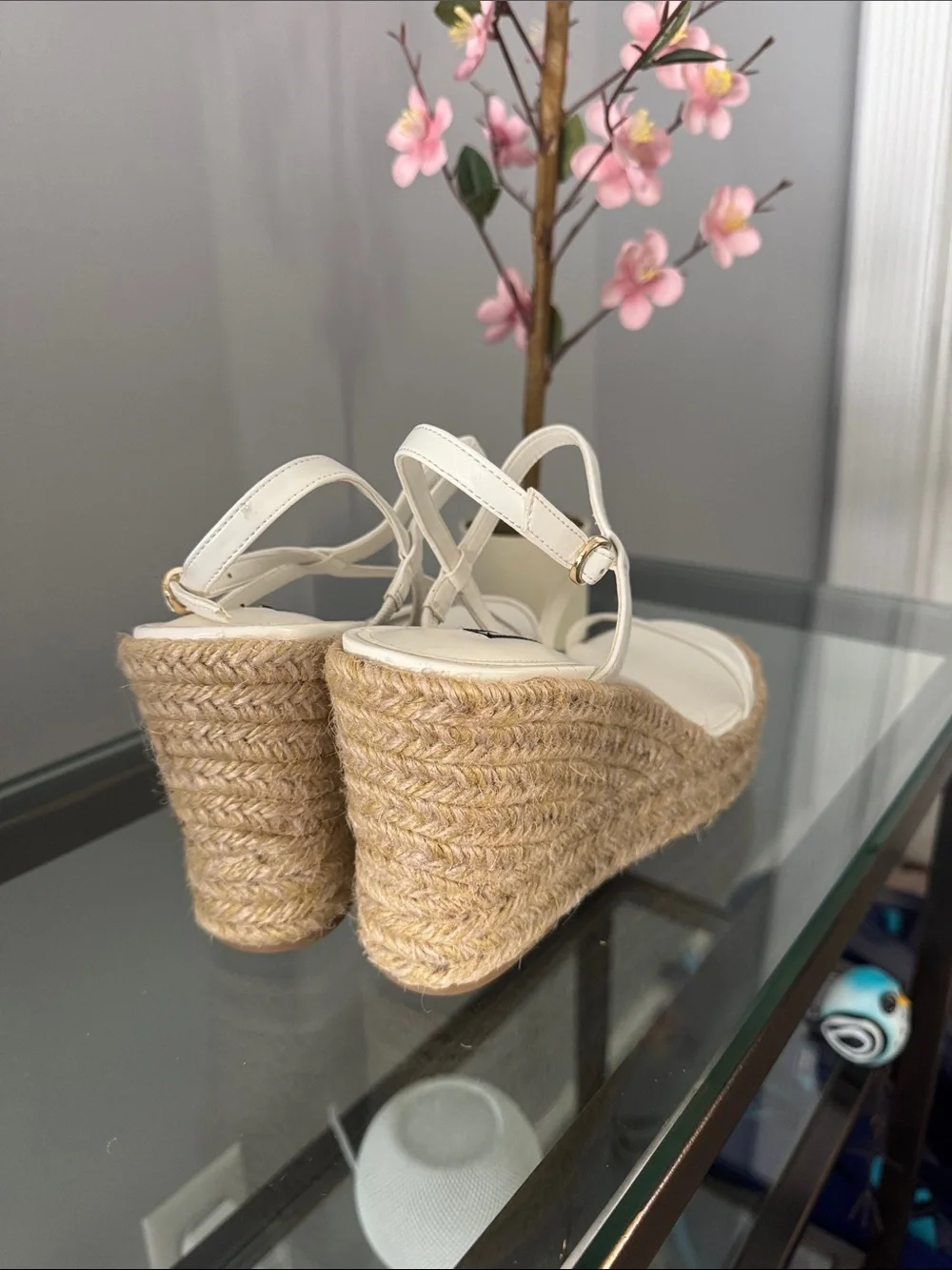 Nine West White Espadrille Wedge Sandals